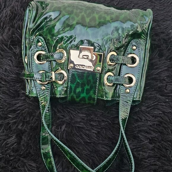 Jimmy Choo Shoulder Bag Roquette Bag Green Leopard Print Patent Leather Italy - Picture 3 of 14